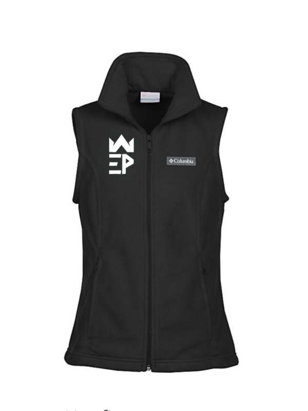 Black colored Columbia vest for women with logo