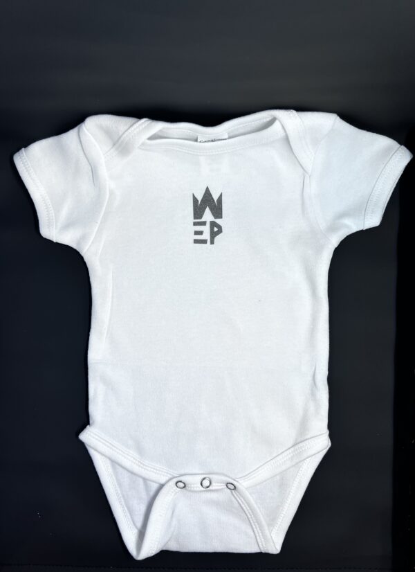 White colored baby suit with EP logo