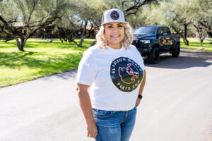 Image of a lady in white tshirt