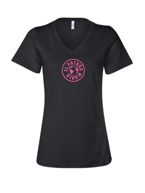 Black colored V neck t shirt for women with logo