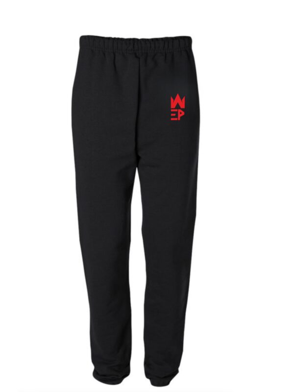 Black colored sweat pants for men with EP logo in red