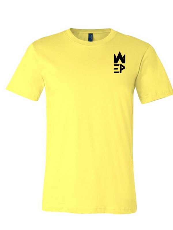 Yellow colored t shirt with EPW logo in black color