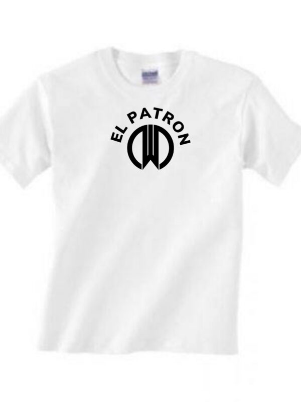 White colored round neck t shirt with EPW logo in black