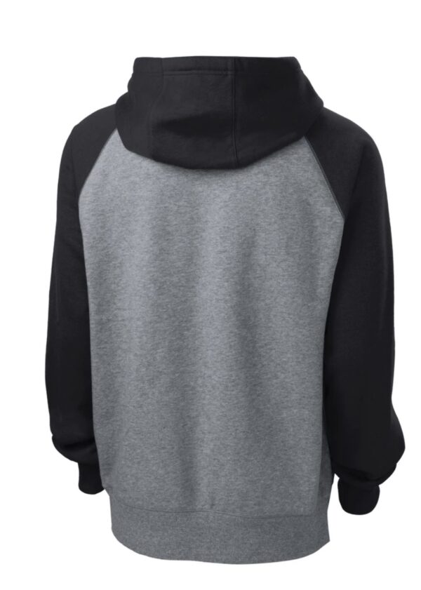 Image of back side view black and grey hoodie